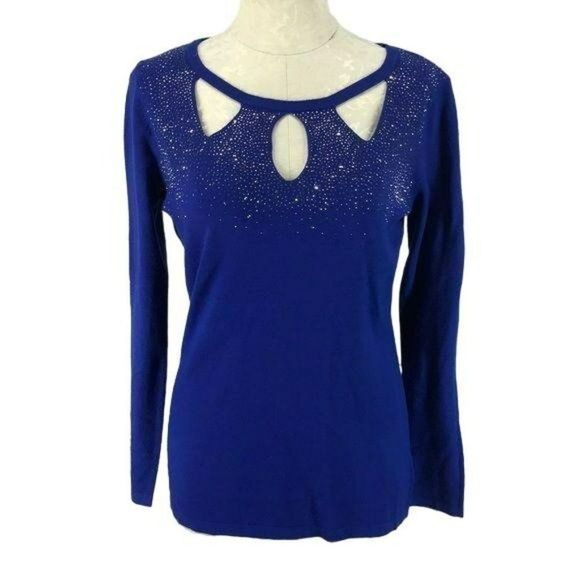 Oliver By Escio Royal Blue Jeweled Cutout Sweater Size Medium - Picture 1 of 8